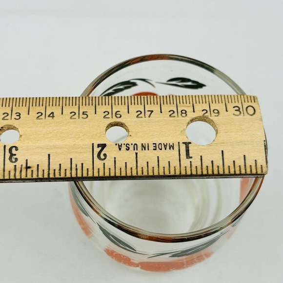 Vintage Anchor Hocking Oranges Footed Juice Glass Green Leaf‎ Border - Picture 5 of 5